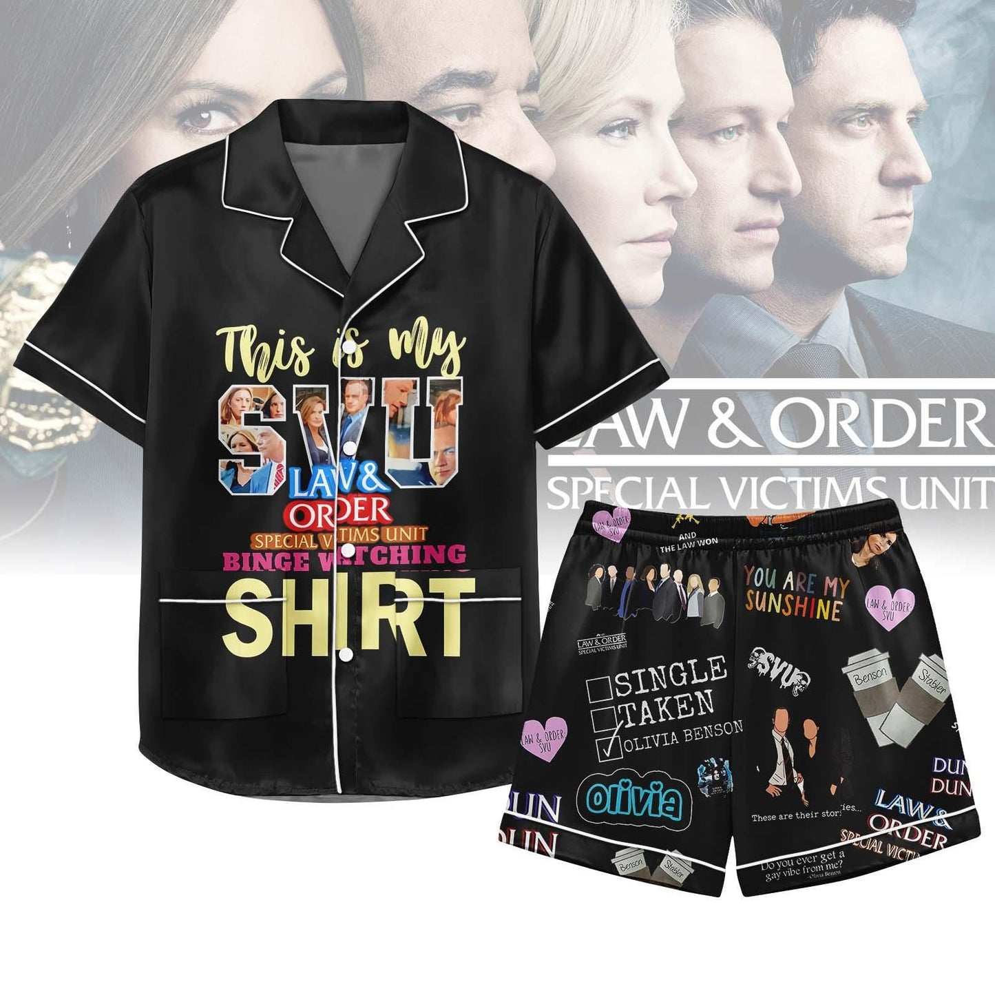 Svu Satin Pajamas Short Set, Law And Order Women Pajamas, Olivia Benson Matching Pjs, Crime Show Nightwear, Tv Series Pjs, Gift For Fan