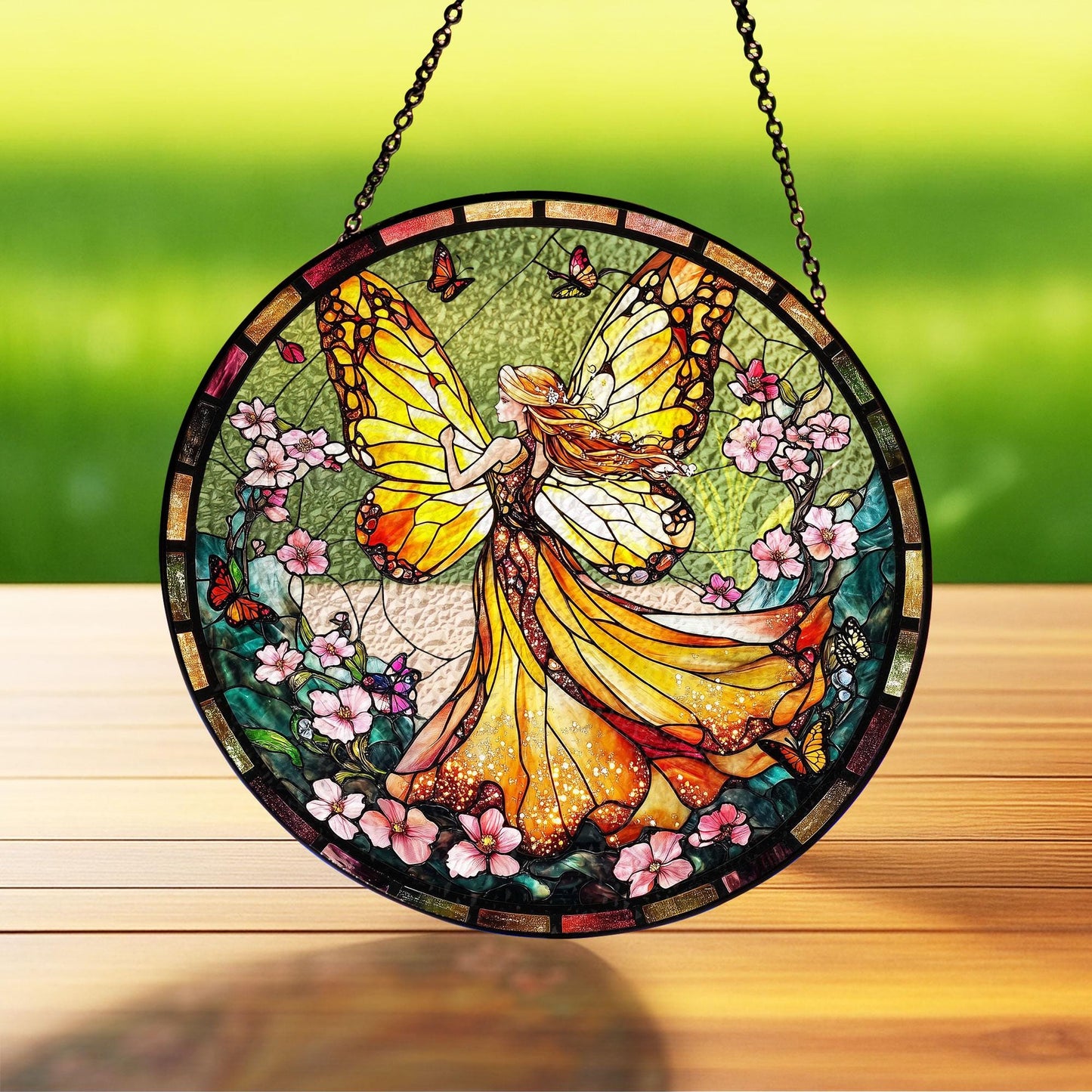 Fairy With Cherry Blossum SUNCATCHER, Fairy LightCatcher Window Hanging, Fantasy Home Decor, Garden Decor, Gift for Mom, Fairy Lover Gift