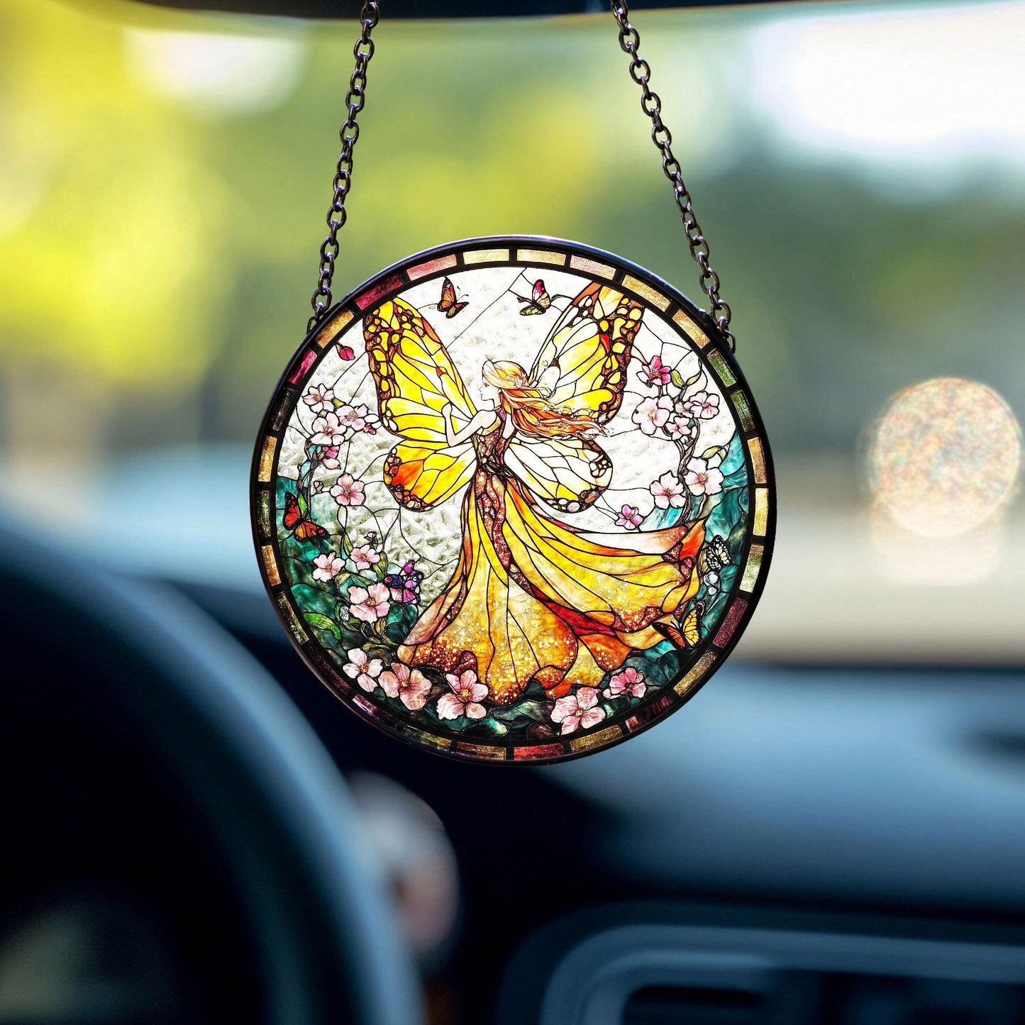 Fairy With Cherry Blossum SUNCATCHER, Fairy LightCatcher Window Hanging, Fantasy Home Decor, Garden Decor, Gift for Mom, Fairy Lover Gift