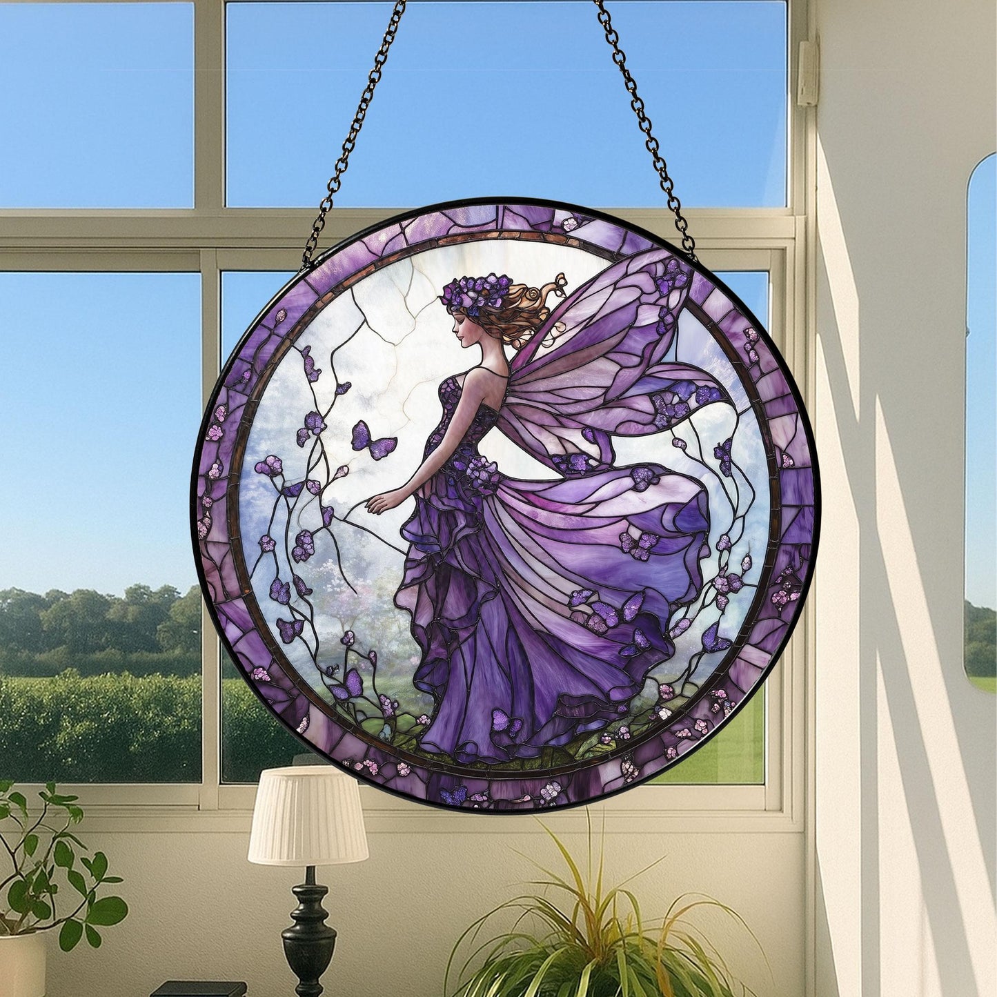 Purple Butterfly Fairy Glass Suncatcher, Fairy Garden Decor, Butterfly Fairy Ornament, Fantasy Decor, Magical Decor, Gift for Fantasy Lovers