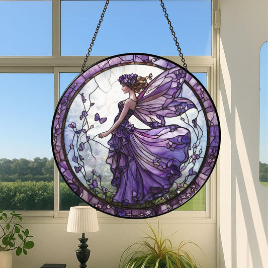 Purple Butterfly Fairy Glass Suncatcher, Fairy Garden Decor, Butterfly Fairy Ornament, Fantasy Decor, Magical Decor, Gift for Fantasy Lovers