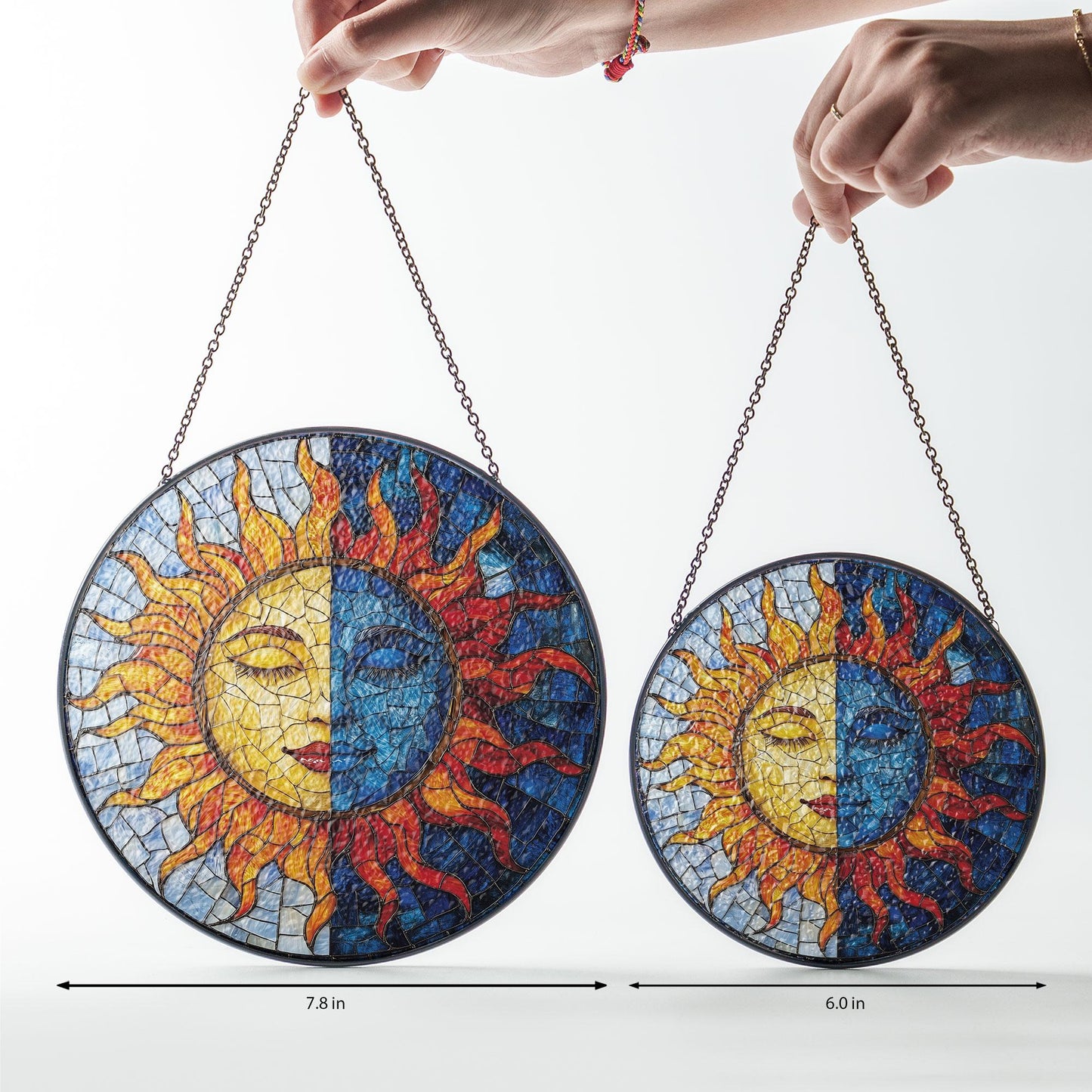 Sun and Moon Face Stained Glass Suncatcher, Celestial Decor for Boho Home, Spiritual Decor, Astrology Lovers Gift, Sun Suncatcher Ornament