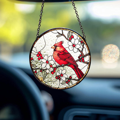 Cardinal Stained Glass Suncatcher, Bird Lover Gift, Bird Glass Suncatcher, Memorial Suncatcher, Bird Memorial Gift, Red Cardinal Ornament