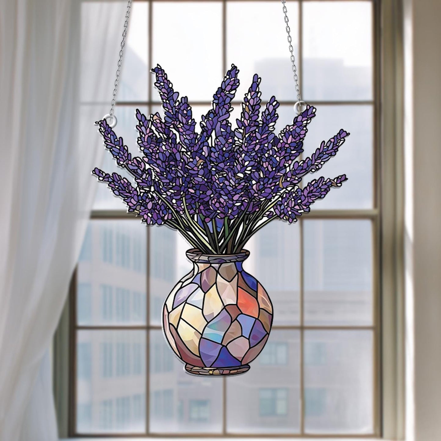 Lavenders Vase Acrylic Window Hanging, Lavender Ornament, Lavender Lover Decor, Flower Lover Gift, Botanical Hanging Decor, Garden Decor