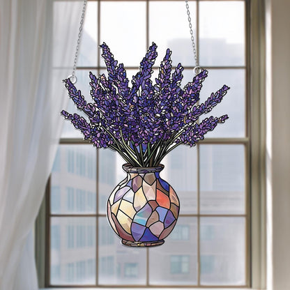 Lavenders Vase Acrylic Window Hanging, Lavender Ornament, Lavender Lover Decor, Flower Lover Gift, Botanical Hanging Decor, Garden Decor
