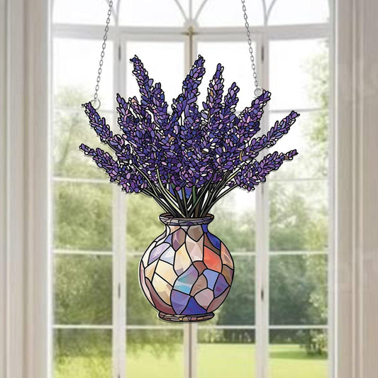 Lavenders Vase Acrylic Window Hanging, Lavender Ornament, Lavender Lover Decor, Flower Lover Gift, Botanical Hanging Decor, Garden Decor