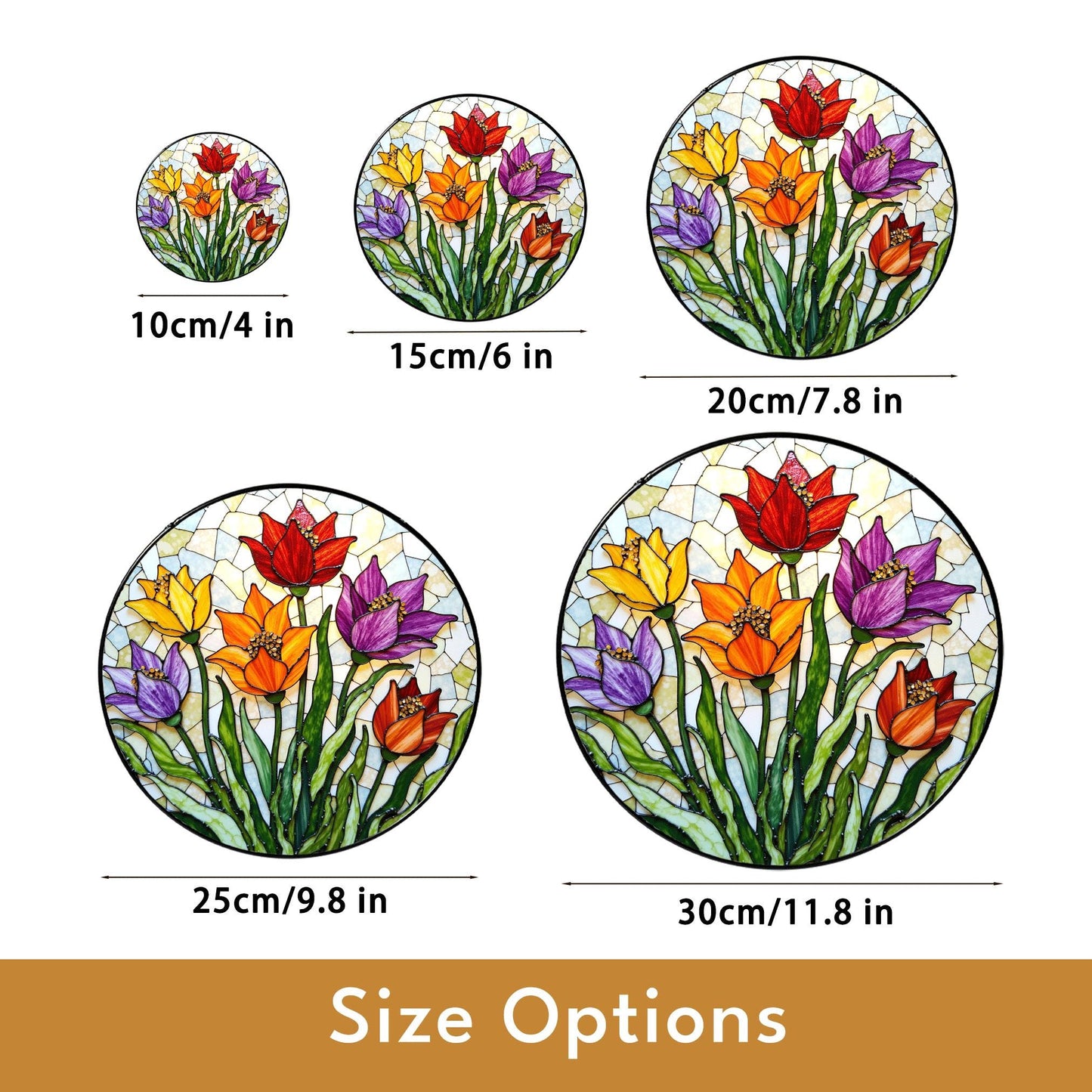 Colorful Tulip Garden Glass Suncatcher Round Floral Window Hanging Gift for Mom or Nature Lover