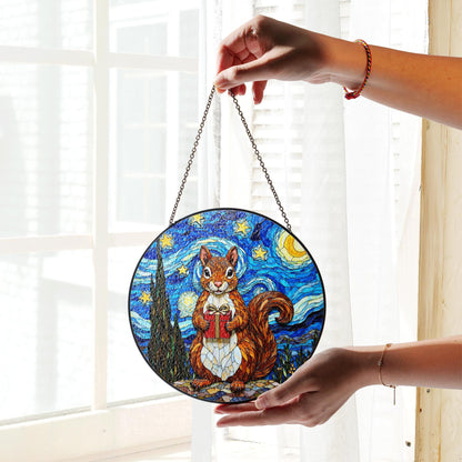 cute squirrel with gift night sky suncatcher stained glass animal decor gift for daughter