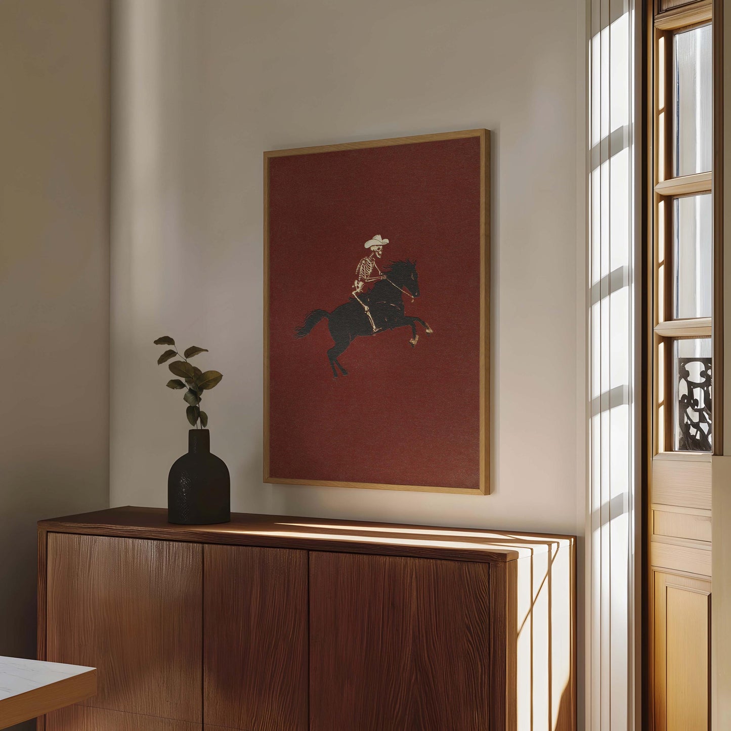 Skeleton Cowboy Illustration Bucking Bronco Print Gothic Wall Decor Horse Poster Quirky Art Western Poster Retro Rodeo Art Cowgirl Wall Art