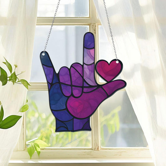 Sign Language ASL I Love You Acrylic Window Hanging, Sign Language Gift, ASL Gift, ASL Teacher, American Sign Language, Love&Peace Hand Sign