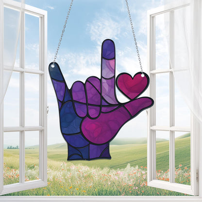 Sign Language ASL I Love You Acrylic Window Hanging, Sign Language Gift, ASL Gift, ASL Teacher, American Sign Language, Love&Peace Hand Sign