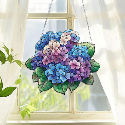 Hydrangea Flowers Acrylic Window Hanging, Hydrangea Home Decor, Kitchen Decoration, Housewarming Gift, Blue Flower Lover Gift, Garden Decor