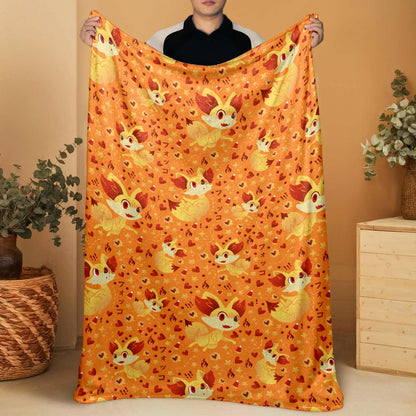 Fennekin Fleece Blanket, Cute Fire Fox Throw, Cozy Cotton Blanket, Baby Shower Gift, Kawaii Home Decor, Fennekin Blanket Gift