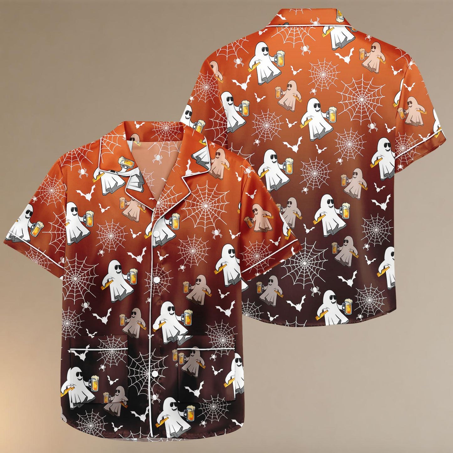 Beer Ghost Satin Pajamas, Funny Halloween Pajamas, Spooky Party Sleepwear, Cute Ghost Loungewear, Fall Gift Set, Halloween Gift For Her