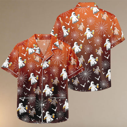 Beer Ghost Satin Pajamas, Funny Halloween Pajamas, Spooky Party Sleepwear, Cute Ghost Loungewear, Fall Gift Set, Halloween Gift For Her