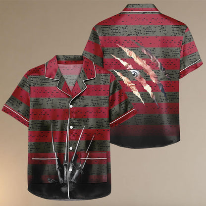 Freddy Satin Pajamas, Halloween Horror Short Set, Striped Sleepwear, Spooky Movie Costume, Cosplay Freddy Loungewear, Halloween Costume