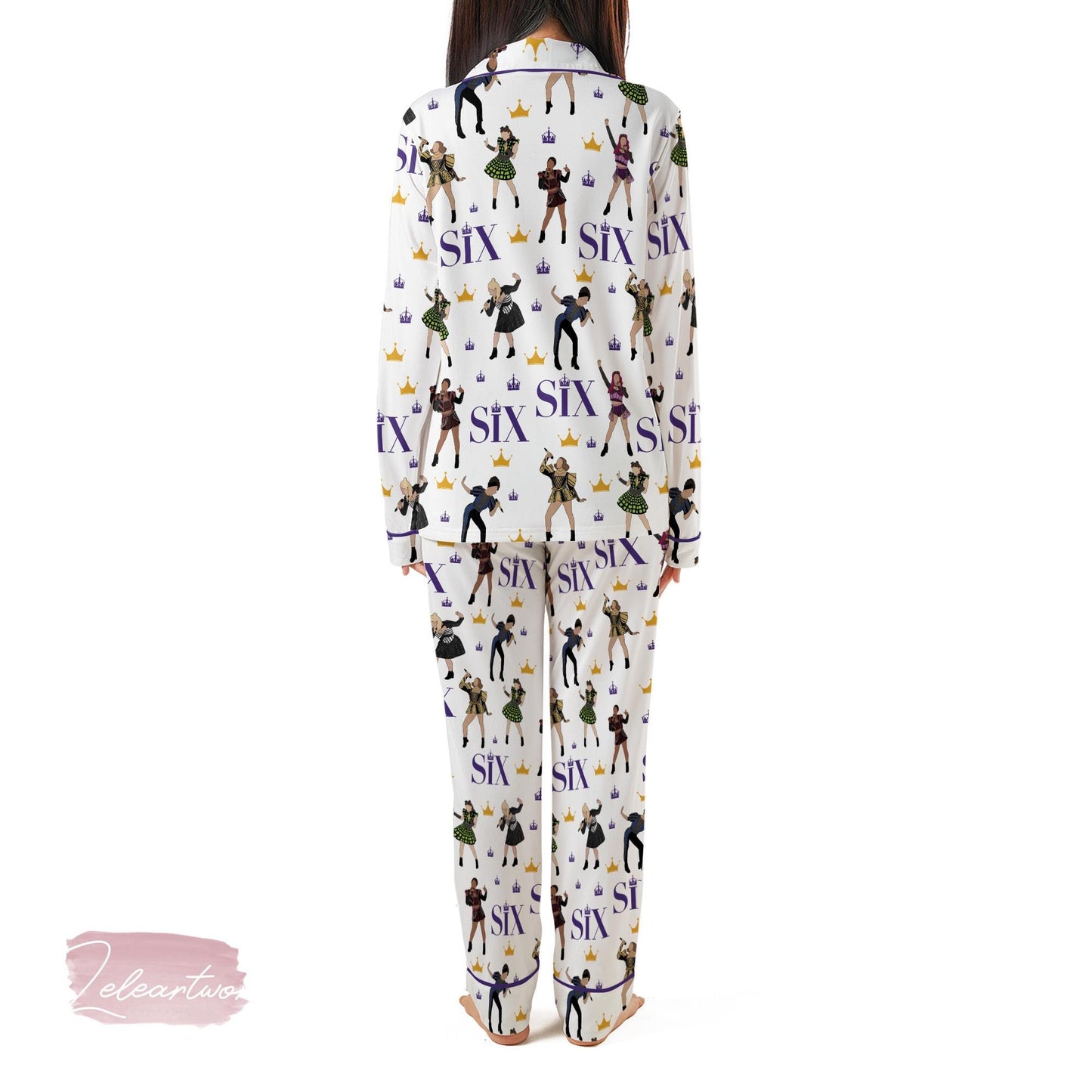 Six Musical Satin Pajama Set – Broadway Queen Sleepwear, Silky Theater PJs with Six the Musical Print, Gift for Musical Fans Lovers