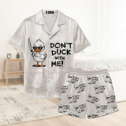 Funny Duck Short Satin Pajamas, Dont Duck With Me Pajamas Women, Quirky Animal Nightwear Bridesmaid Pajamas, Soft Summer Animal Pajamas