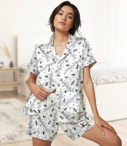 Fourth Wing Short Satin Pajamas, Dragon Bookish Short Sleeve Pajamas, Fantasy Dragon Silk Pajamas For Women, Fly Or Die Pajamas Set