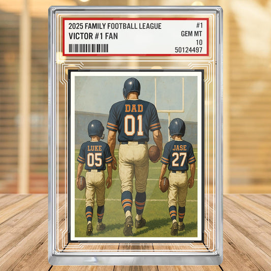 Custom Chicago Football Acrylic Block Gift for Daddy, Personalized Sports Trading Card with Kids' Names, Dad Sports, Chicago Team Plaque