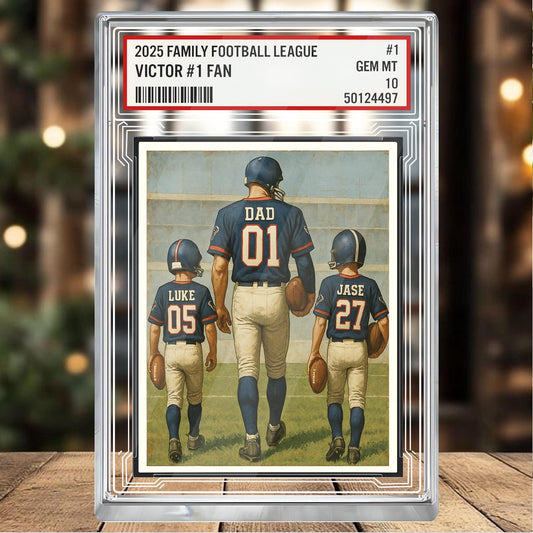 Custom Houston Football Acrylic Block Gift for Daddy, Personalized Sports Trading Card with Kids' Names, Dad Sports, Houston Team Plaque