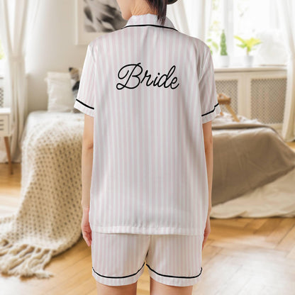 Bride Pajama set, Personalized Bridal PJs Short Sleeve PJ with shorts Satin Pajamas