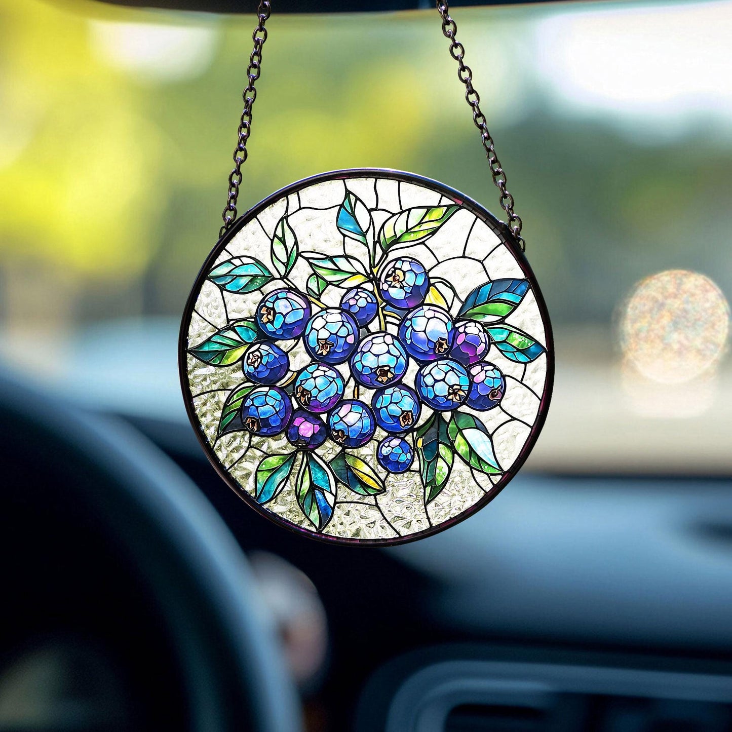 Blueberry blue Suncatcher, Stained glass Home Decor, Bilberry Huckleberry, Bilberry Wall Hanging, Huckleberry Art