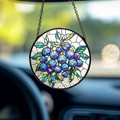 Blueberry blue Suncatcher, Stained glass Home Decor, Bilberry Huckleberry, Bilberry Wall Hanging, Huckleberry Art