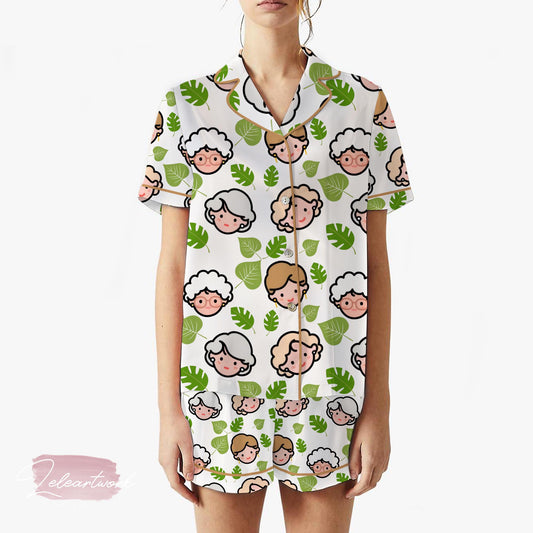 Girl Squad Set | Silky Satin Pajama Set for Women | Cute Granny Face Print Loungewear | Funny Gift for Besties & Girl Gang  Pajamas Set