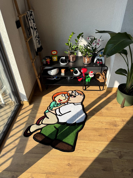 Peter and Lois griffin rug, family guy custom rug tufting, handmade wool carpet, fluffy rug, custom tufted rug, fiber art