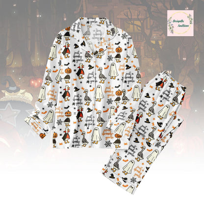 Spooky Goose Pajamas Set, Cute Animal Pjs, Spooky Gift for Her, Animal Lover Pajama Set, Spooky Goose Merch for Women