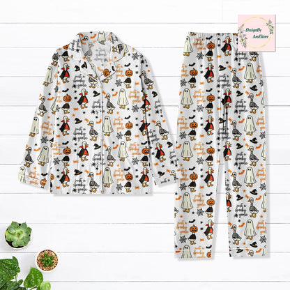 Spooky Goose Pajamas Set, Cute Animal Pjs, Spooky Gift for Her, Animal Lover Pajama Set, Spooky Goose Merch for Women