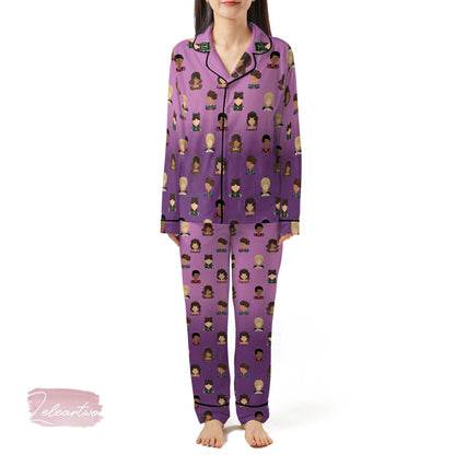 We're Six Set | Silky Satin Musical Pajama Set for Women | Broadway Queen Sleepwear | Purple Fan Art Loungewear | Lightweight Theater Gift