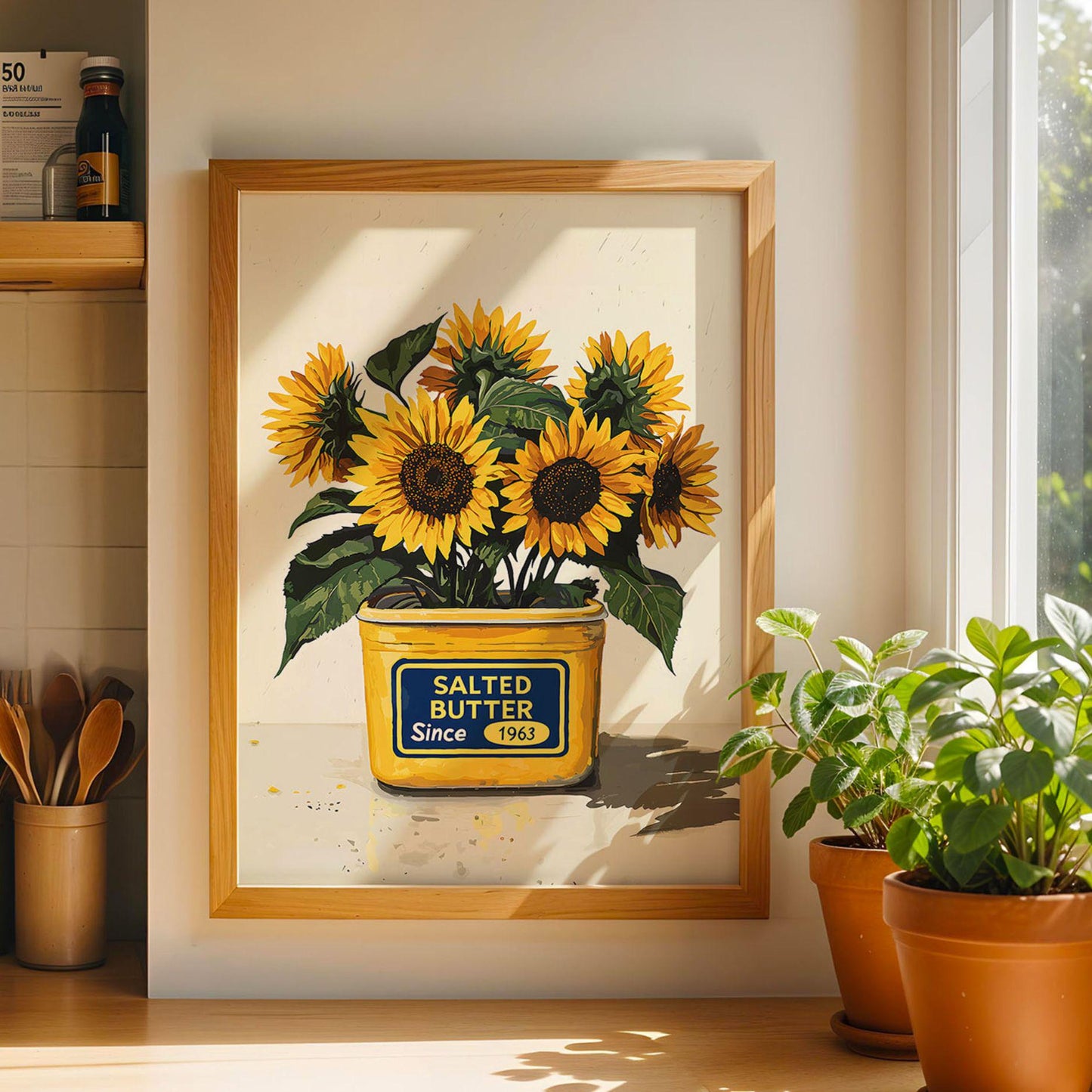 Sunflower Kitchen Wall Art Salted Butter Can Poster Country Floral Print Bright Yellow Farmhouse Dining Room Oil Painting Wall Art Poster