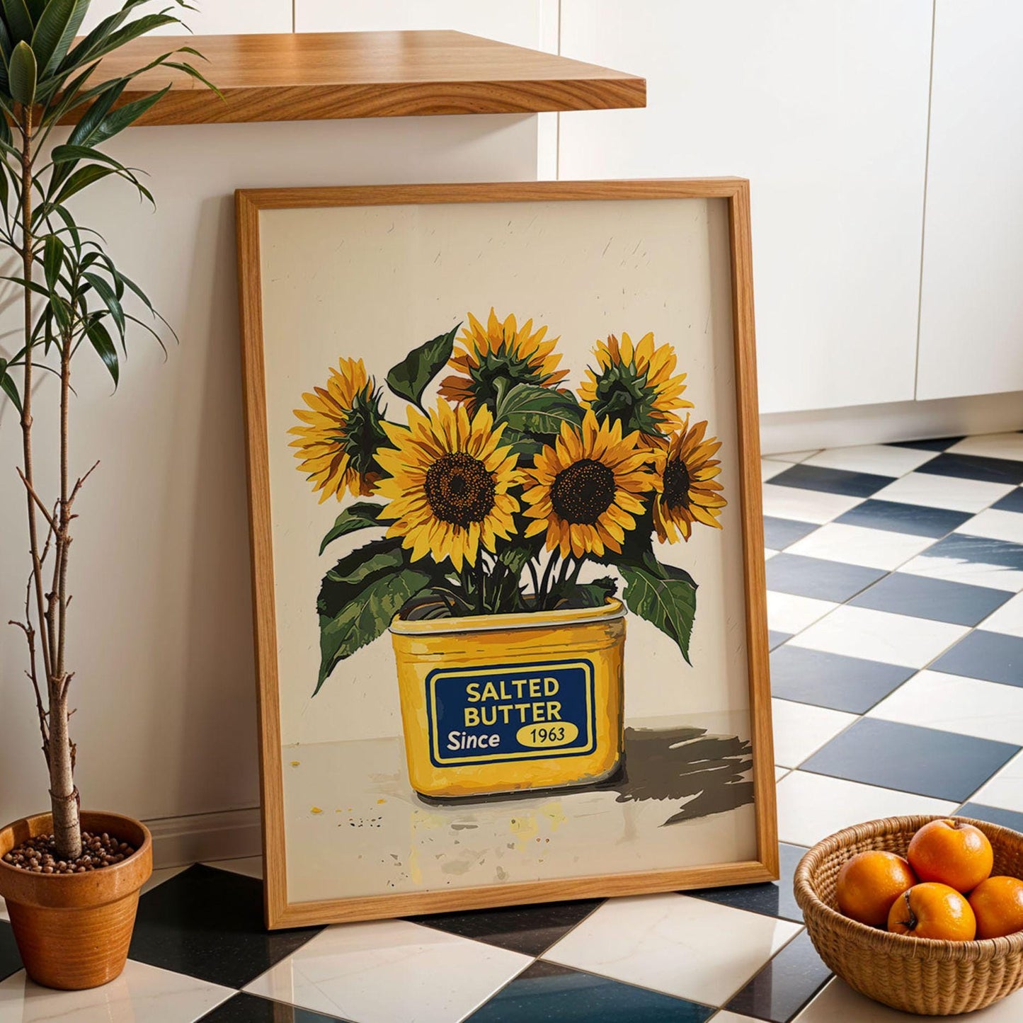 Sunflower Kitchen Wall Art Salted Butter Can Poster Country Floral Print Bright Yellow Farmhouse Dining Room Oil Painting Wall Art Poster