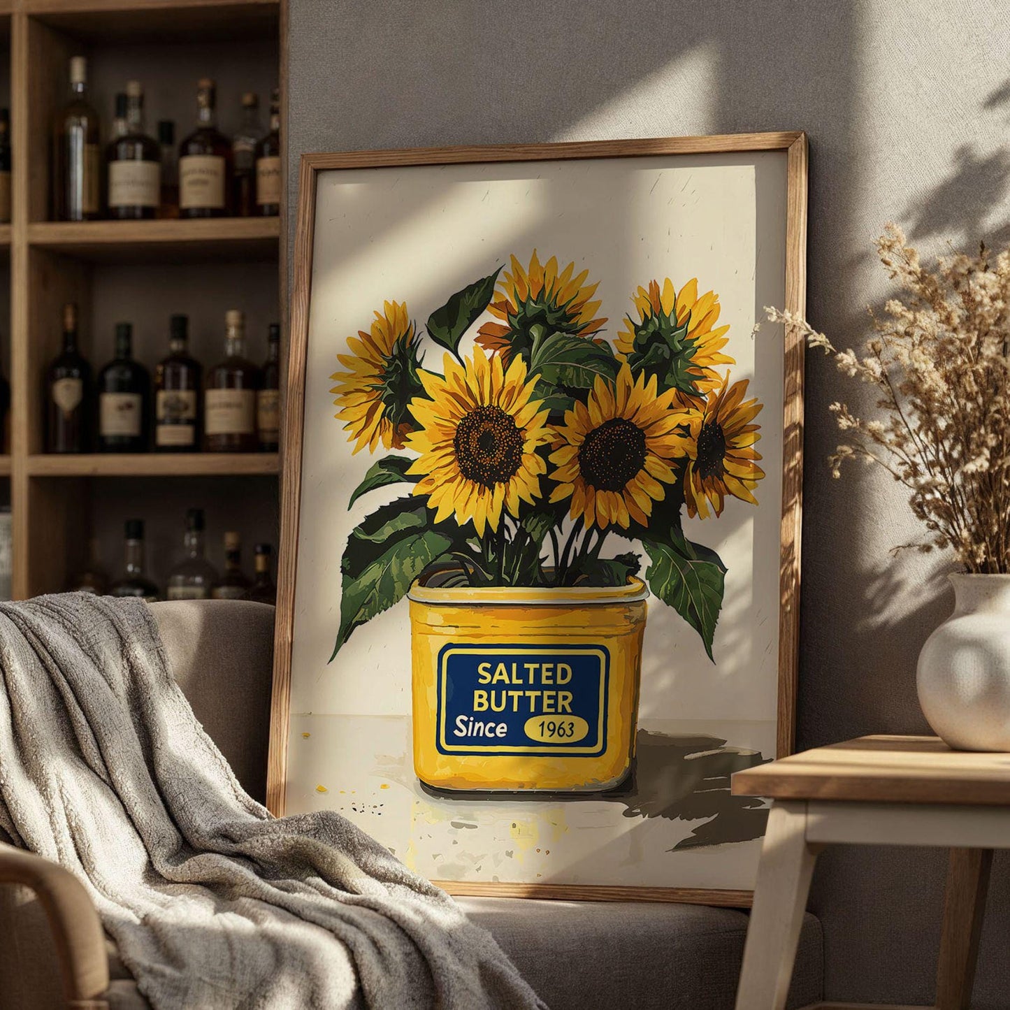 Sunflower Kitchen Wall Art Salted Butter Can Poster Country Floral Print Bright Yellow Farmhouse Dining Room Oil Painting Wall Art Poster