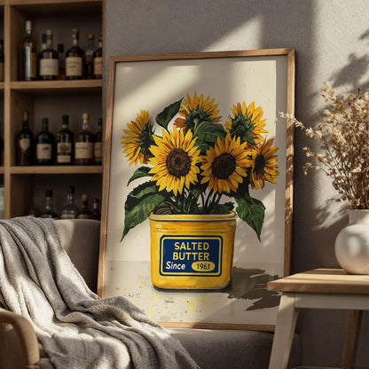 Sunflower Kitchen Wall Art Salted Butter Can Poster Country Floral Print Bright Yellow Farmhouse Dining Room Oil Painting Wall Art Poster