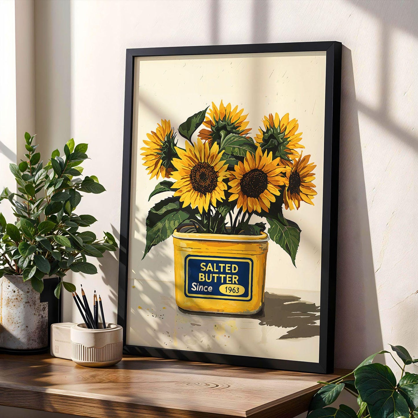 Sunflower Kitchen Wall Art Salted Butter Can Poster Country Floral Print Bright Yellow Farmhouse Dining Room Oil Painting Wall Art Poster