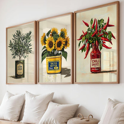 Sunflower Kitchen Wall Art Salted Butter Can Poster Country Floral Print Bright Yellow Farmhouse Dining Room Oil Painting Wall Art Poster