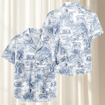 Wild Animal Satin Pajamas Short Set, Safari Matching Pjs, Tiger Elephant Lion Sleepwear, Vintage Jungle Loungewear, Gift For Her