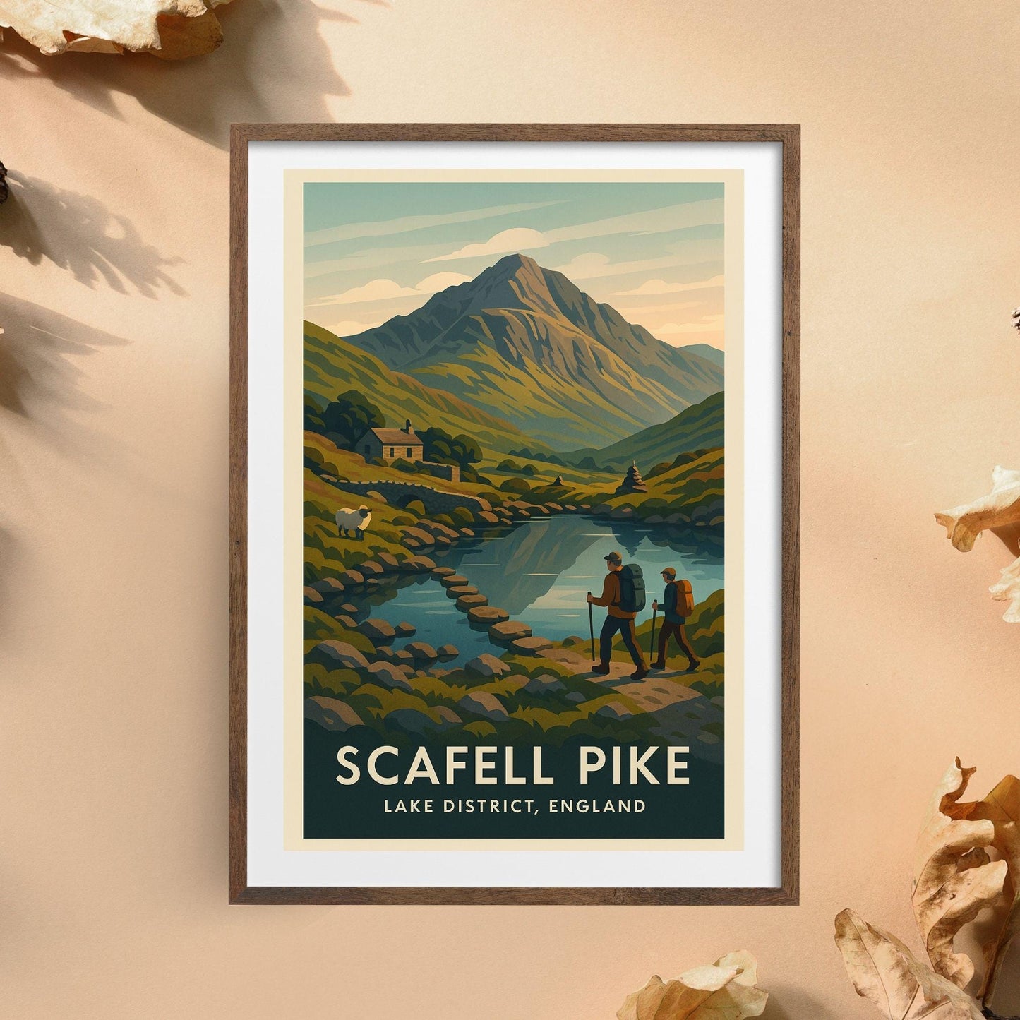 Scafell Pike The Lake District Keswick Poster Artwork, Three Peaks Challenge Mountain Climbing Print, Home Décor Gift for Wedding & Birthday