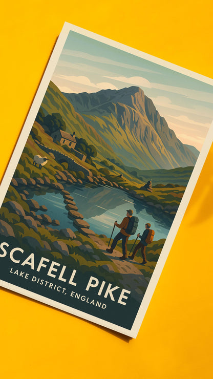 Scafell Pike The Lake District Keswick Poster Artwork, Three Peaks Challenge Mountain Climbing Print, Home Décor Gift for Wedding & Birthday