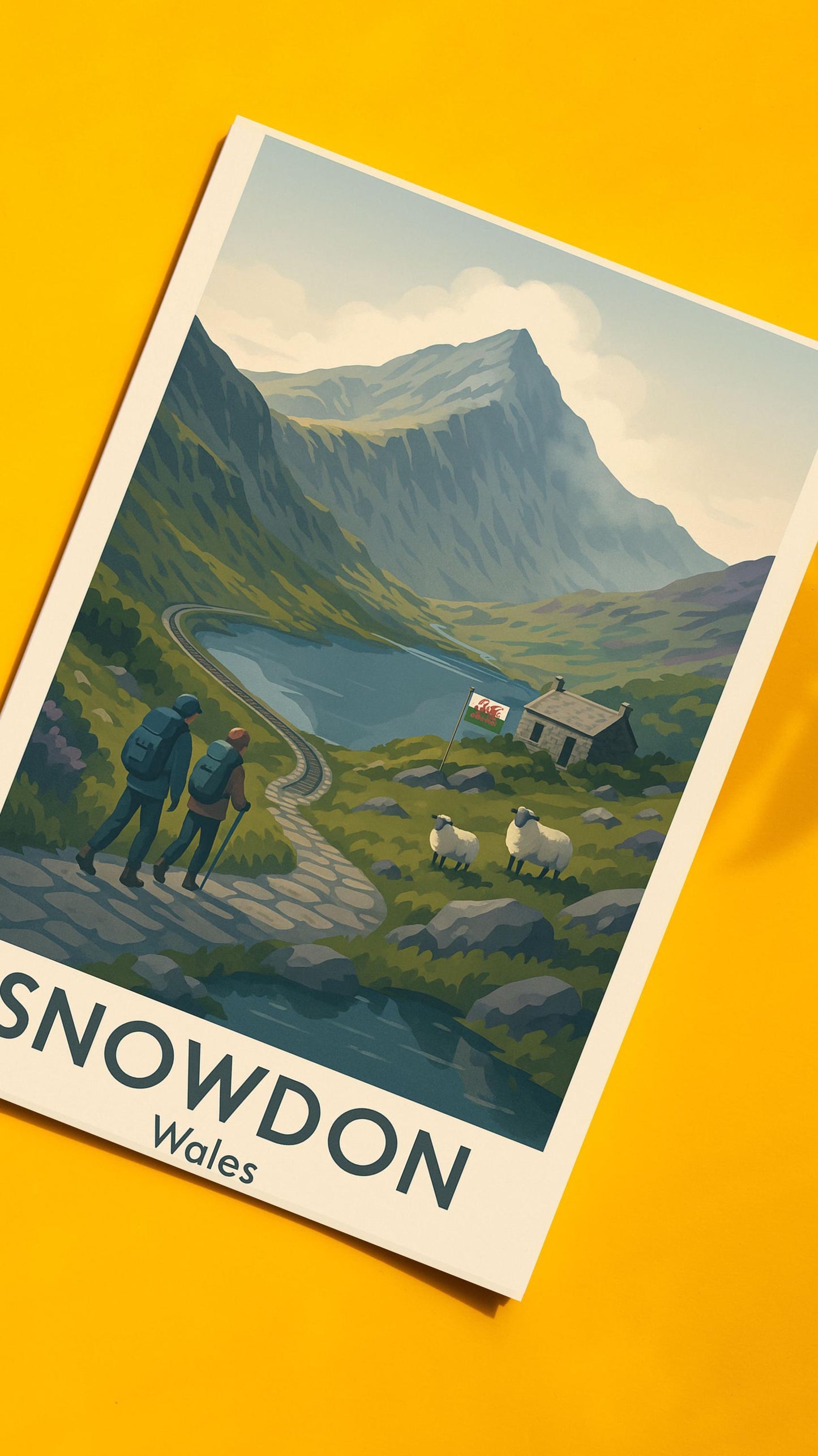 Snowdon Poster Wall Art, Snowdonia Mountain Climbing Print, Home Décor Gift for Wedding & Birthday, Three Peaks Challenge North Wales Poster