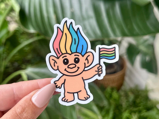 Pride Troll Waterproof Sticker, Pride Stickers, LGBTQ+ Gifts, Pride Gifts, Queer Stickers, LGBTQ Stickers