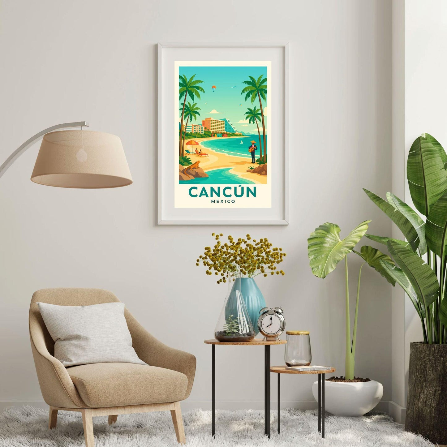 Cancun Travel Wall Art, Vibrant Skyline Poster, Travel Print Decor, Birthday & Wedding Gift for Home, Modern Mexico Art, Cancun Vacations