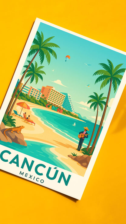 Cancun Travel Wall Art, Vibrant Skyline Poster, Travel Print Decor, Birthday & Wedding Gift for Home, Modern Mexico Art, Cancun Vacations