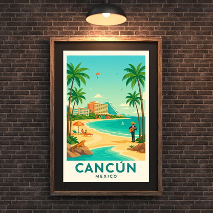 Cancun Travel Wall Art, Vibrant Skyline Poster, Travel Print Decor, Birthday & Wedding Gift for Home, Modern Mexico Art, Cancun Vacations