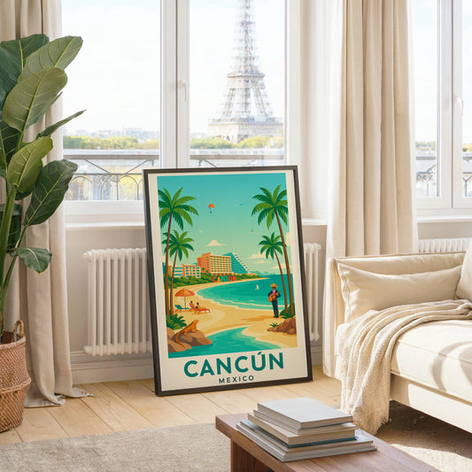 Cancun Travel Wall Art, Vibrant Skyline Poster, Travel Print Decor, Birthday & Wedding Gift for Home, Modern Mexico Art, Cancun Vacations