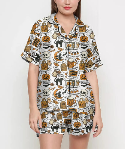 Vintage Halloween Shirt, Pajamas Satin Set, Cute Ghost, Witches, Gift For Halloween, Halloween Coquette, Spooky Season, Fall Aesthetic