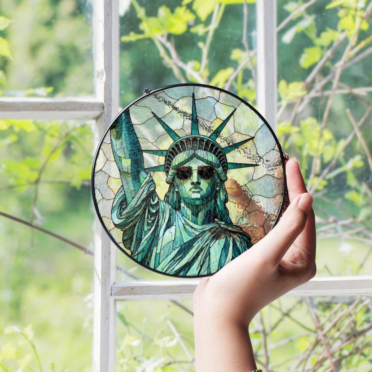Statue of Liberty glass art window suncatcher radiant light ornament Independence Day patriotic gift for friends family